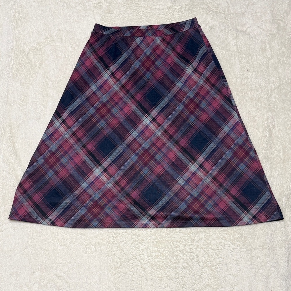 Christopher & Banks Plaid A-Line Skirt - Pink and Navy
